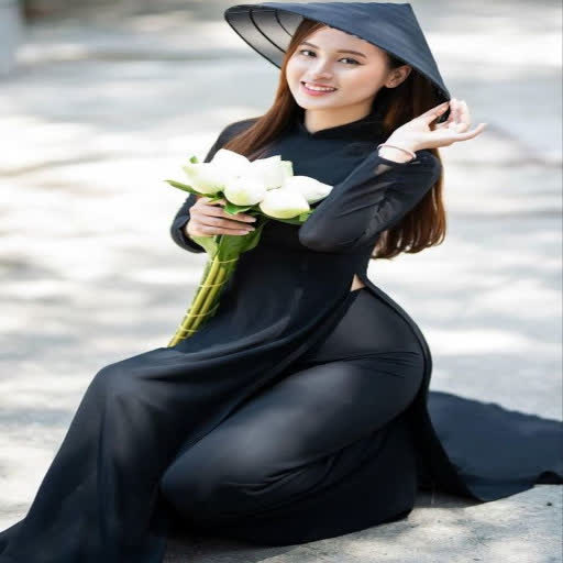 thoi trang ao dai satin den