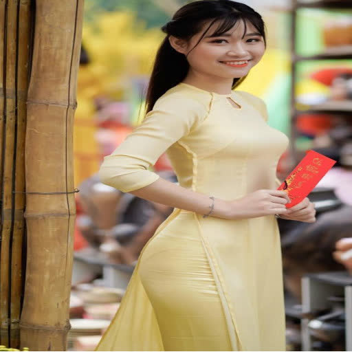 thoi trang ao dai satin vang